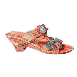 Elite by Corkys Jamaica‎ Multi Floral Tooled Leather Wedge Sandals…